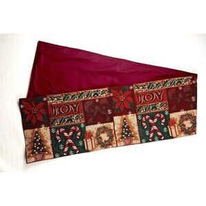 Christmas Tapestry Table Runner Trees, Poinsettias Candy Canes, Joy  72” X 12.5”